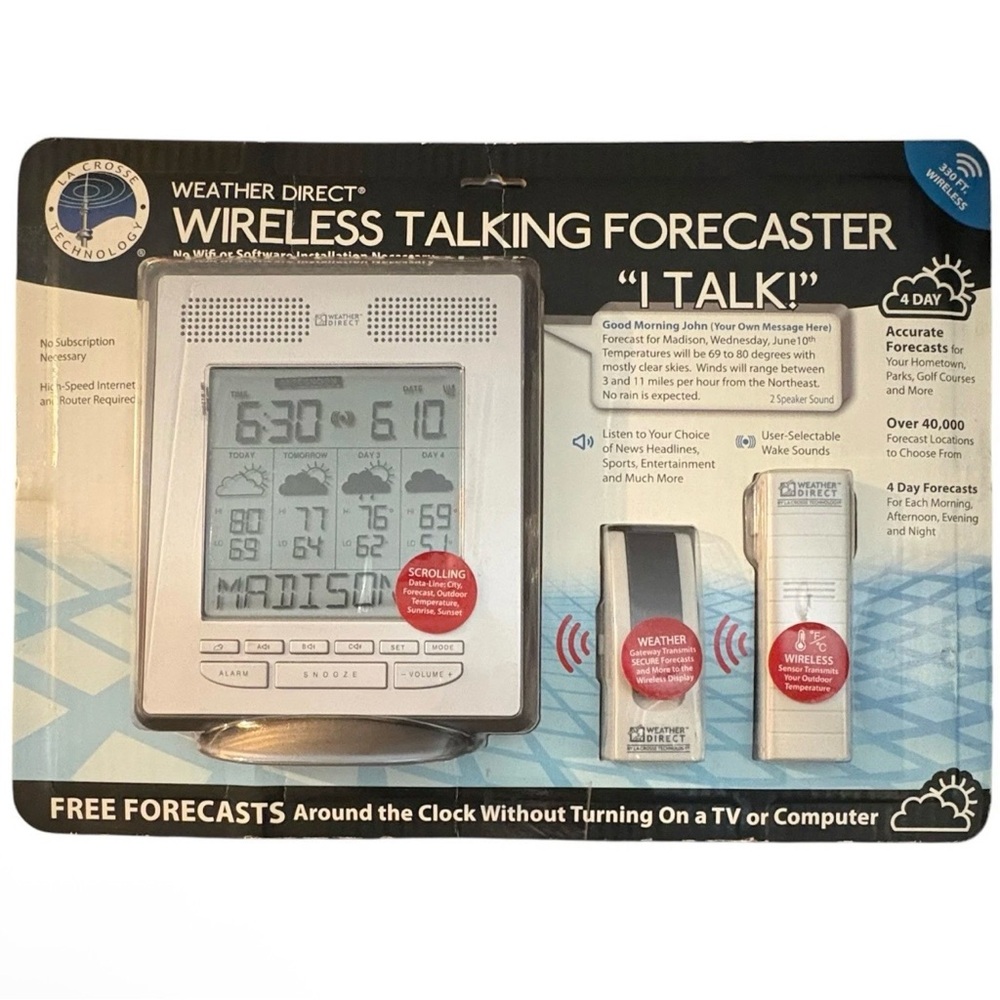 NIB LaCrosse Technology Weather Direct Wireless Talking Forecaster WA-1340UP